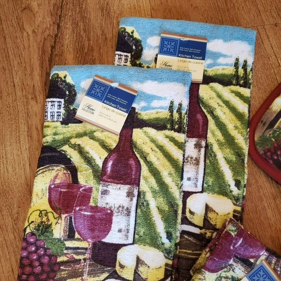 Tuscan Wine Kitchen Towels, Set of 2, NWT - Picture 2 of 2